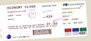 carte d'embarquement Hong Kong Manille